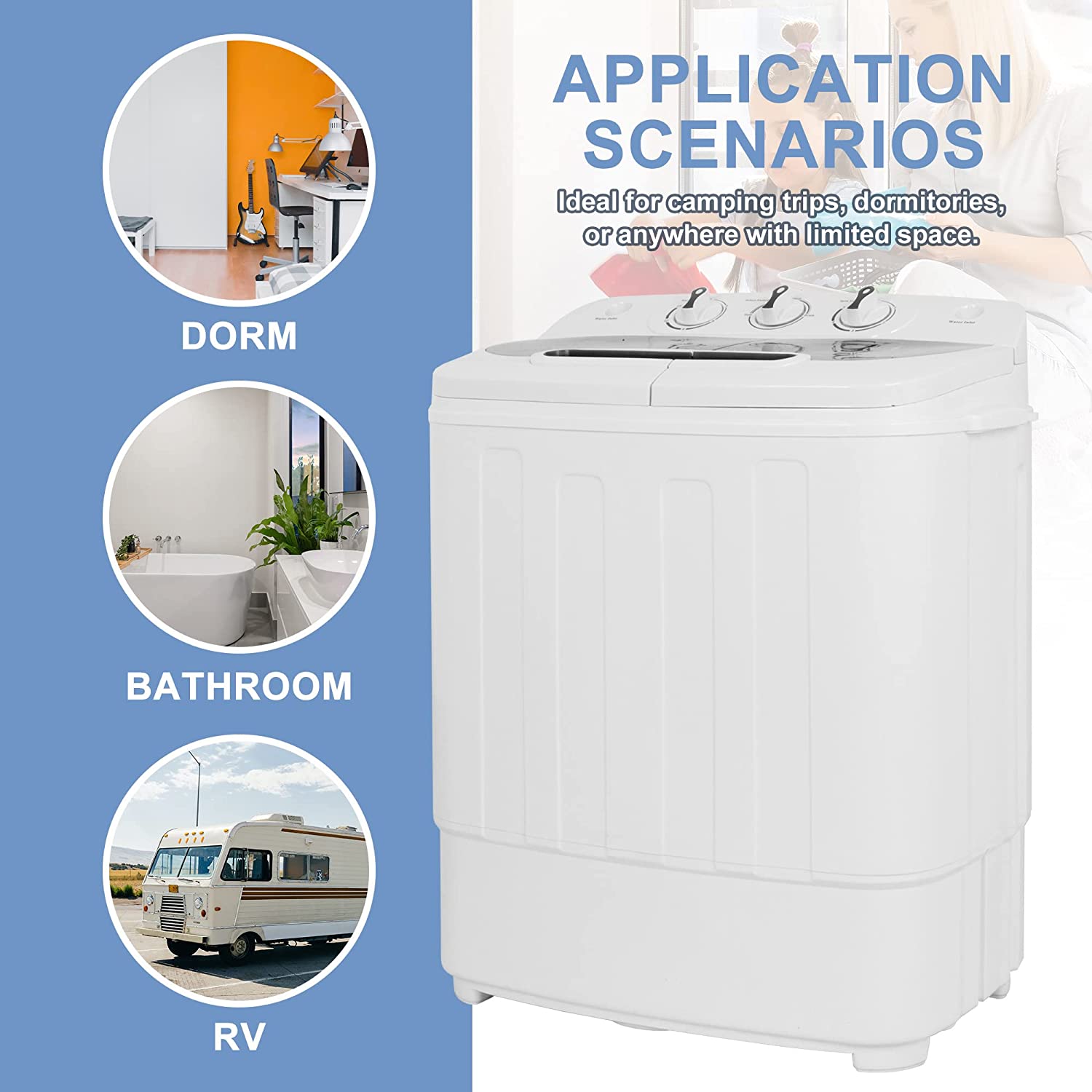SUPER DEAL Compact Mini Twin Tub Washing Machine, Portable Laundry Washer  w/Wash and Spin Cycle Combo, Built-in Gravity Drain, 13lbs Capacity for  Camping, Apartments, Dorms, College Rooms, RV's and more